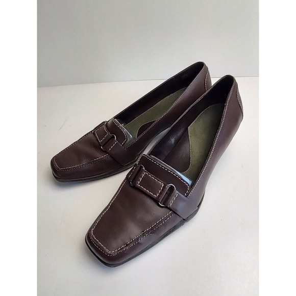 Aerosoles Latch Box Shoes Women's Size US 9‎ M Loafer W/Heel Brow Leather Upper - Picture 1 of 9